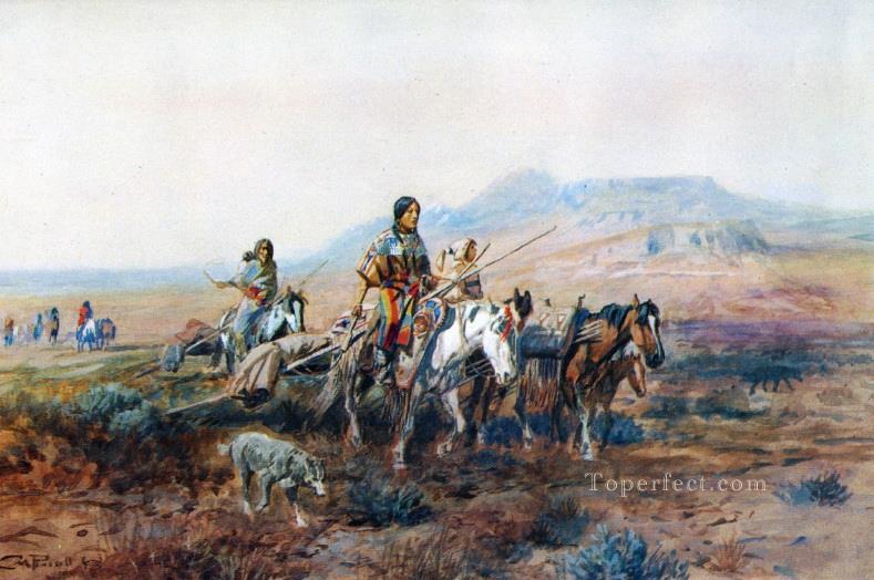 quand la piste était longue entre les camps 1901 Charles Marion Russell Indiens d’Amérique Peintures à l'huile